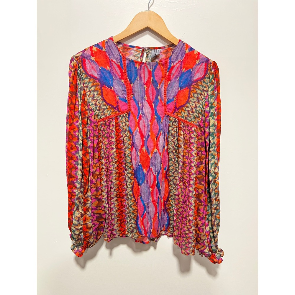 Anthropologie Bl-nk London Miranda Peasant Blouse Multi Color Ikat Boho Medium
